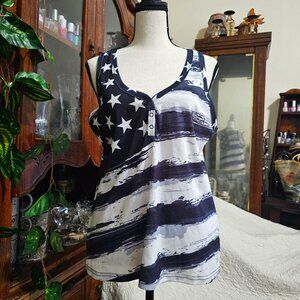 Women's American Flag Button V-Neck Tank Top